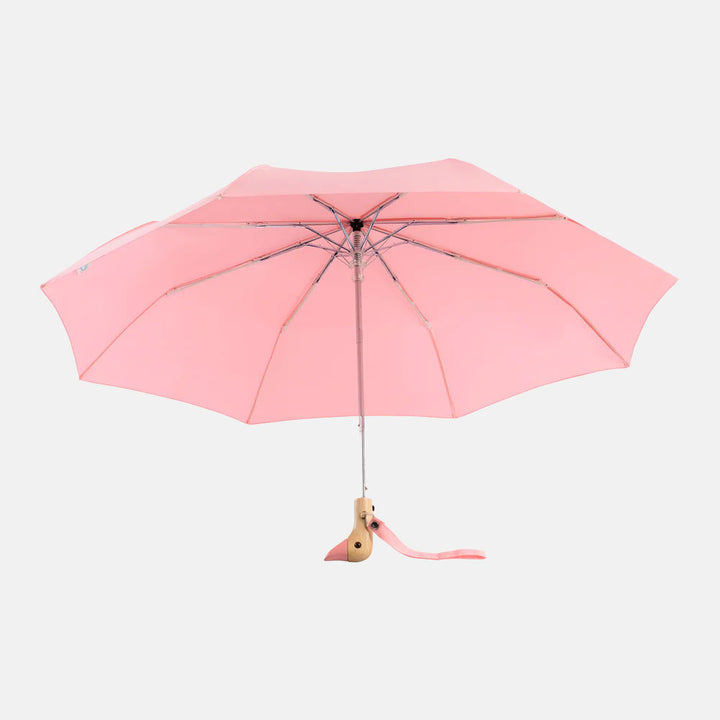 pink eco-friendly handmade duckhead folding umbrella with wood duck head handle