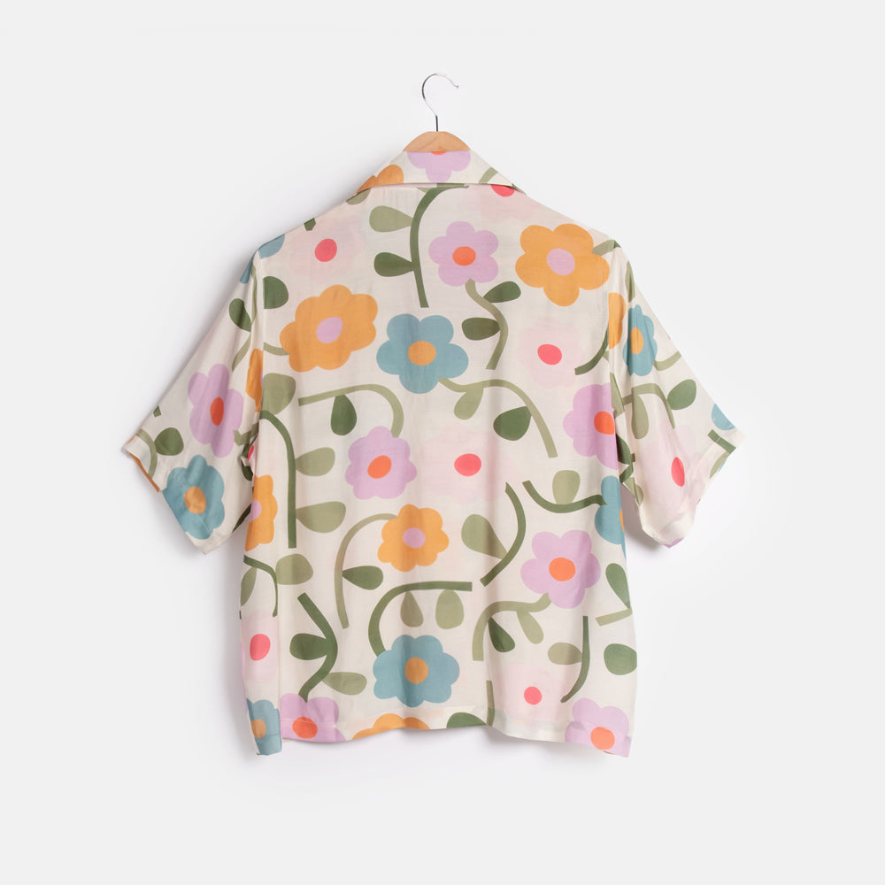 women's multi coloured flower print short sleeved shirt and shorts pyjama set