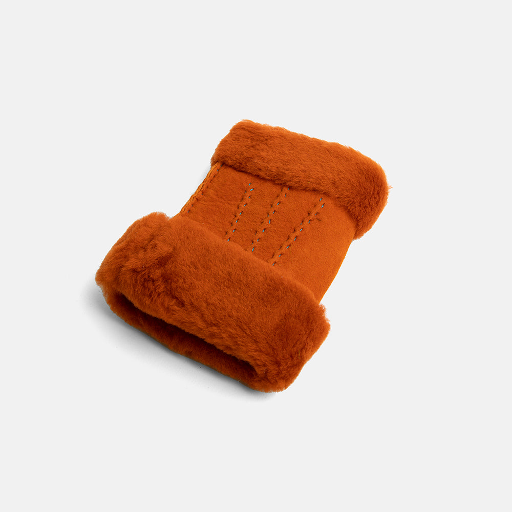 burnt orange 100% sheepskin shearling wrist warmers