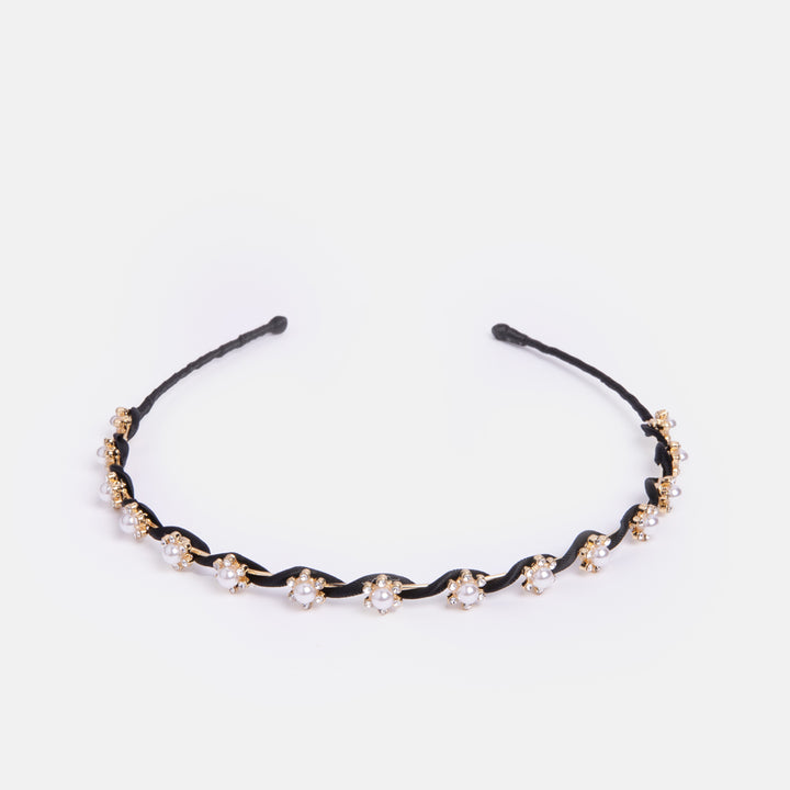 Black Daisy Pearl Crystal Headband