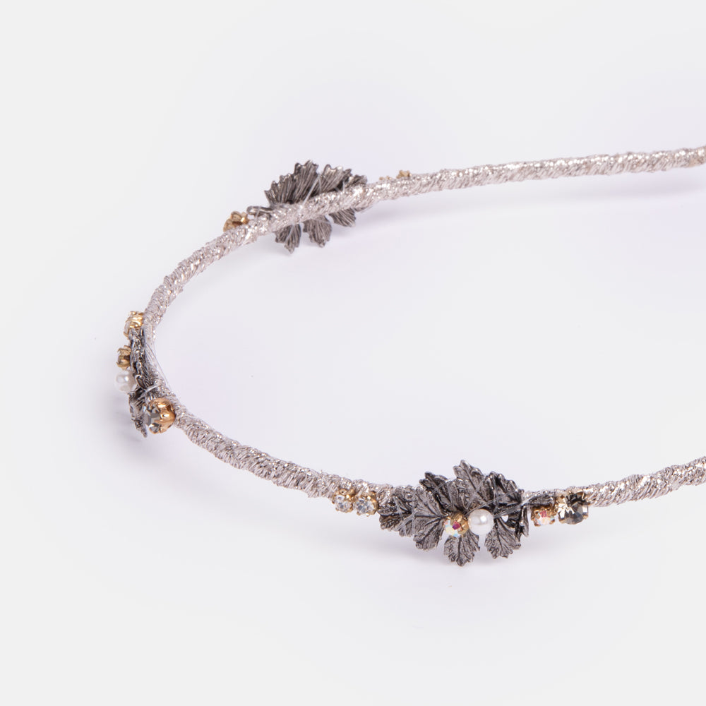 leaves, pearls and crystals silver headband