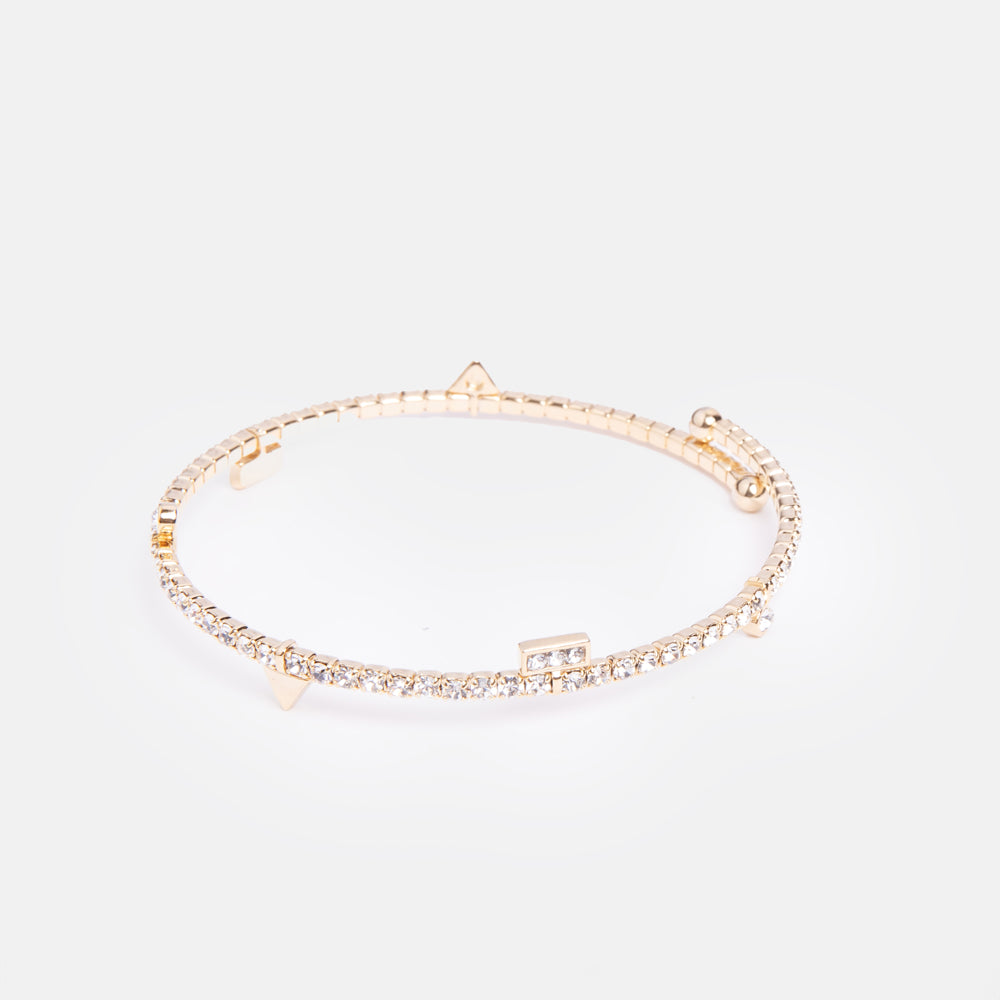 gold uni slim bracelet set with crystals and charms