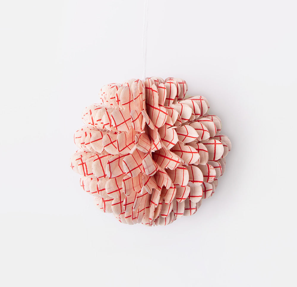 paper flower hanging christmas decoration in white with red check design 