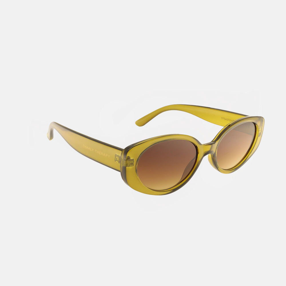 kiwi green oval shape sunglasses with brown gradient lenses