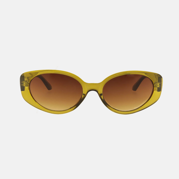 kiwi green oval shape sunglasses with brown gradient lenses