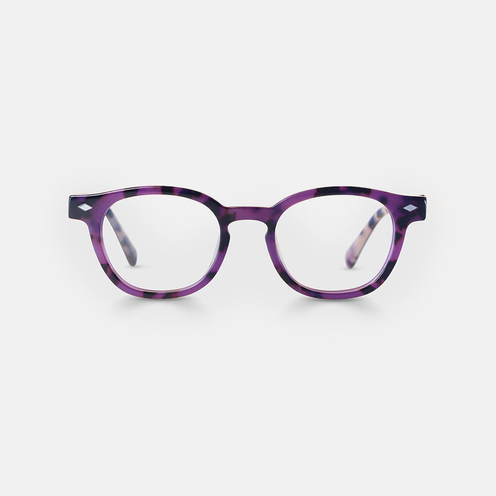 purple tortoiseshell round frame reading glasses