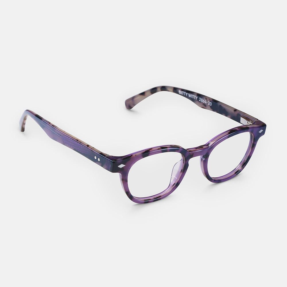 purple tortoiseshell round frame reading glasses