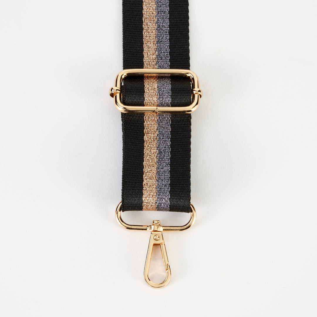 Black/Metallic Stripe Webbing Handbag Strap