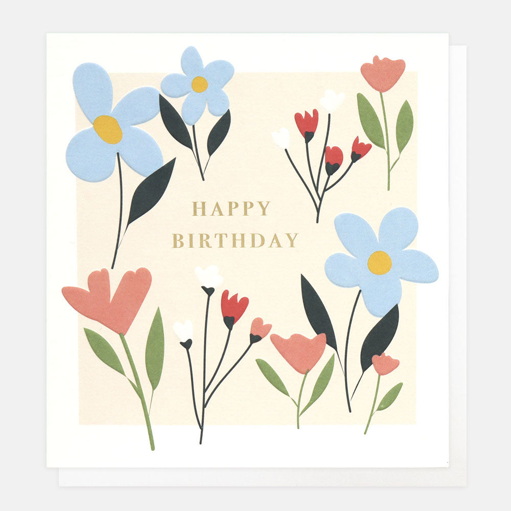 Caroline Gardner Blue/Pink Flowers Birthday Card
