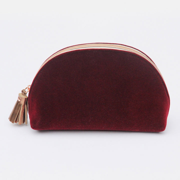 Burgundy Velvet Half Moon Cosmetic Bag, Red velvet Cosmetic Bags, 1