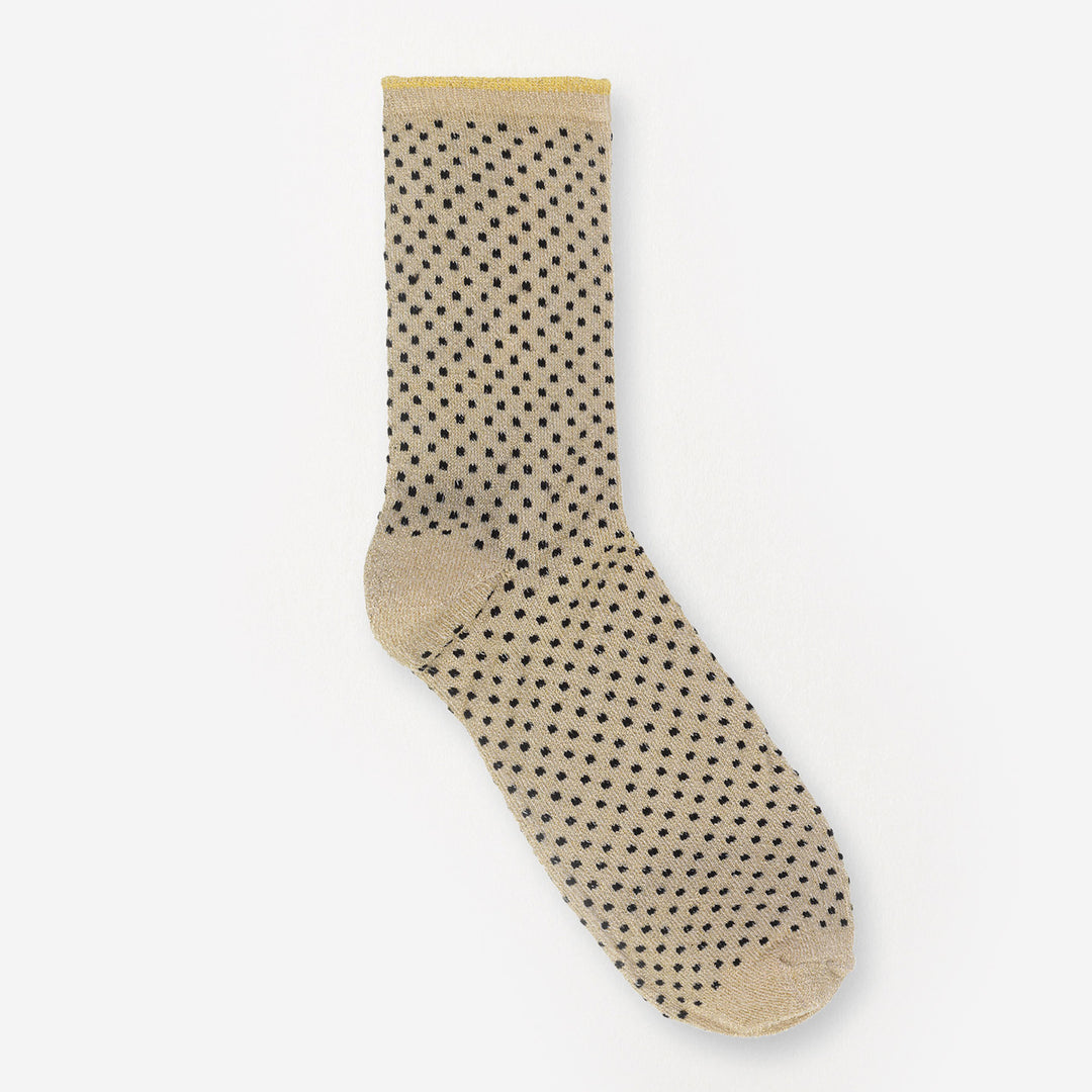 Gold/Black Small Dot Sparkle Socks, Ankle Socks, Black, Metallic, Polka Dot, SOCKS