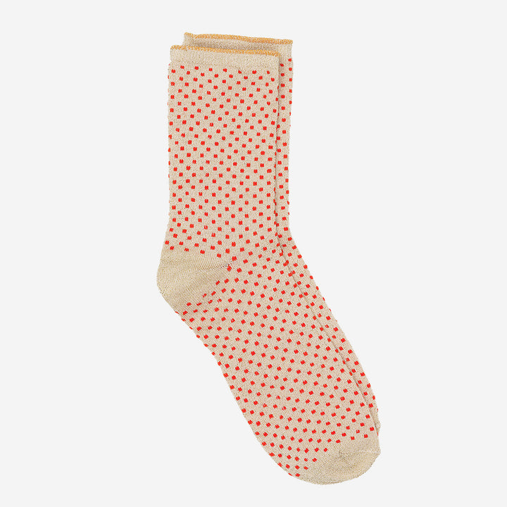 gold with red dots sparkly socks