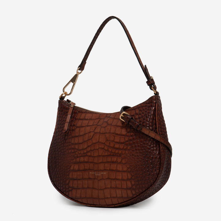 Dark Brown Croc Leather Brook Shoulder Bag
