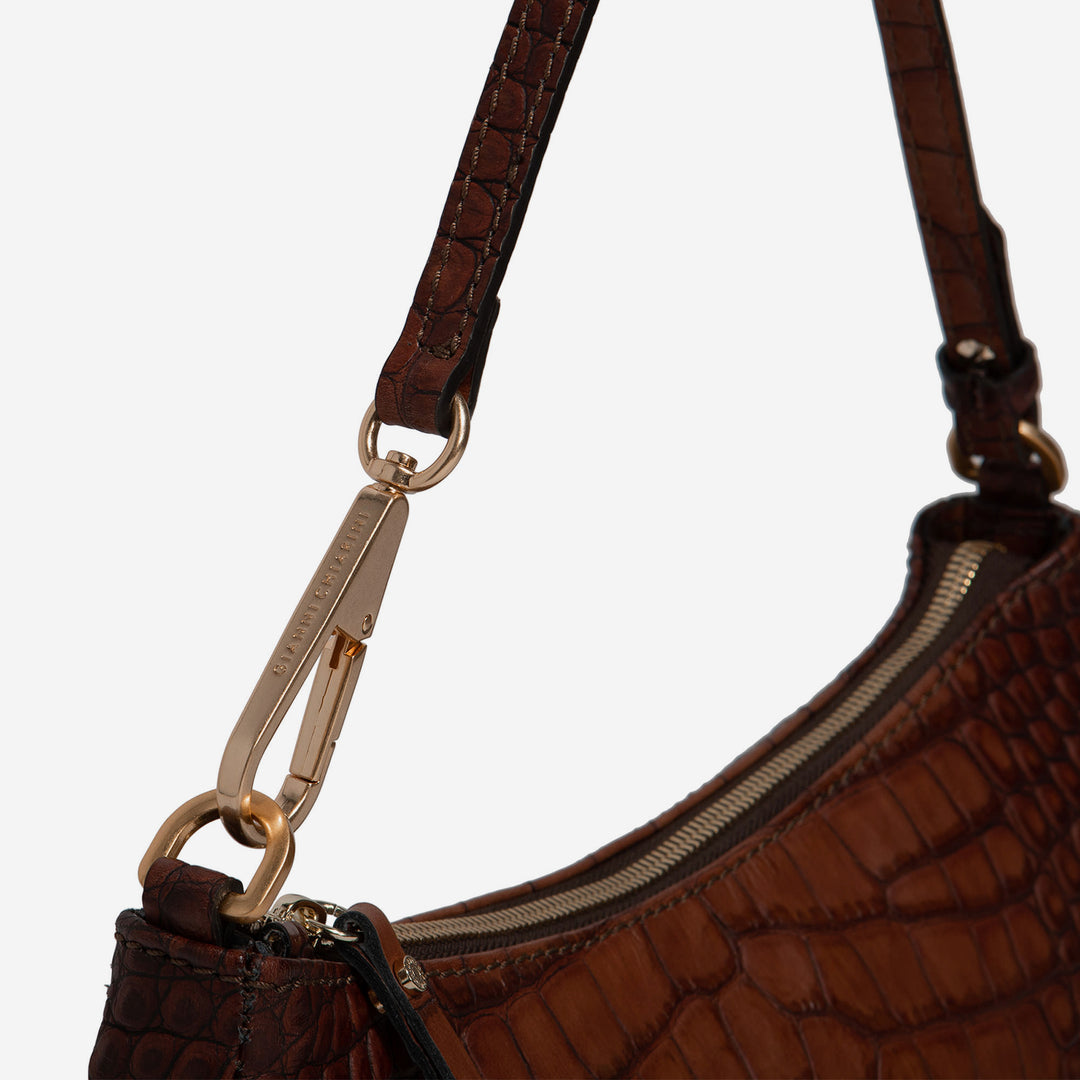 Dark Brown Croc Leather Brook Shoulder Bag