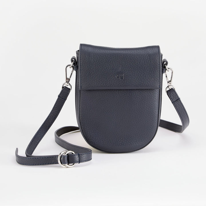 Navy Leather Mini Oxford Saddle Bag