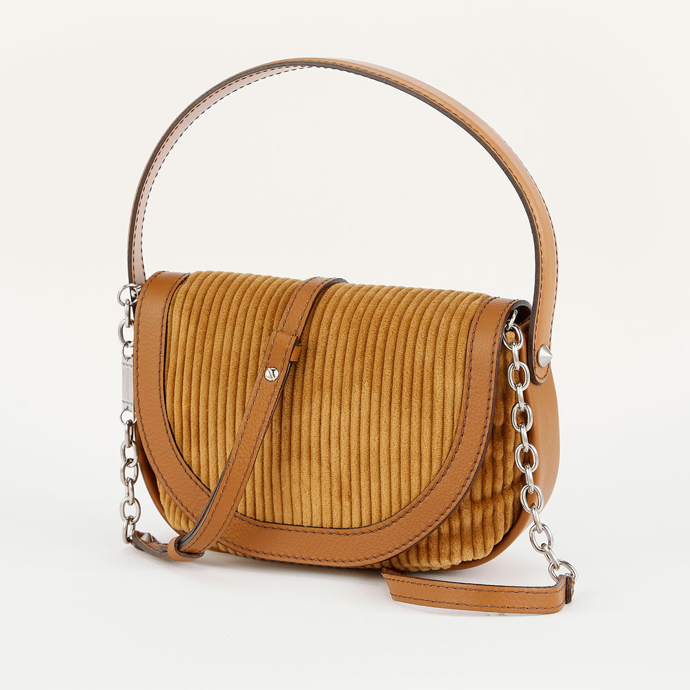 Tan Leather/Corduroy Diana Saddle Bag