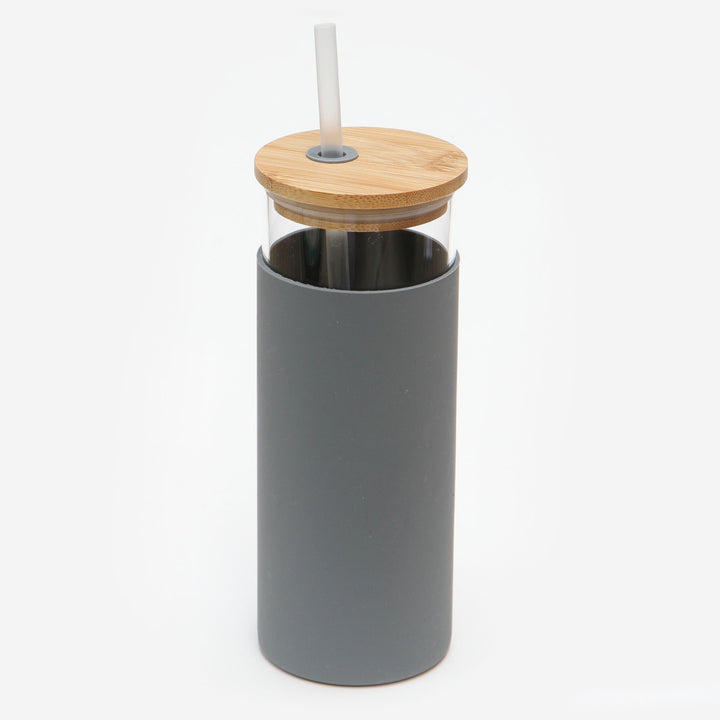 Glass water bottle with straw