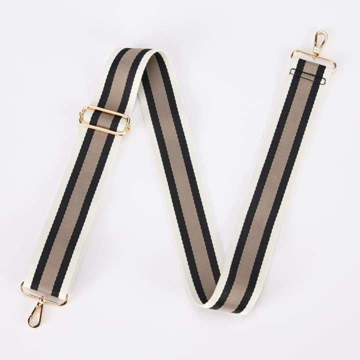 Cream/Black/Putty Stripe Webbing Handbag Strap