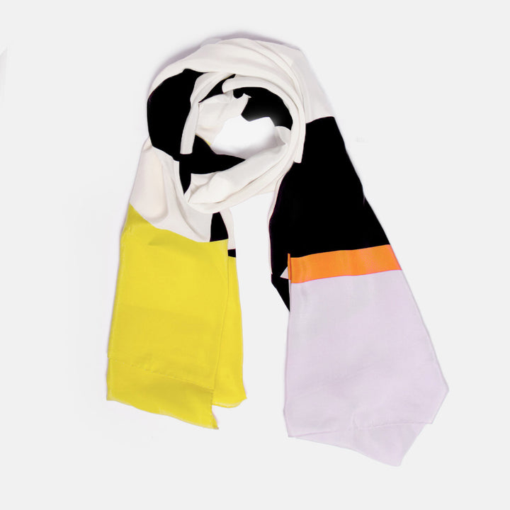Foulard en soie à rayures géométriques noir / crème / jaune
