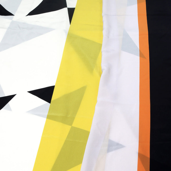Pañuelo de seda con rayas geométricas negro / crema / amarillo