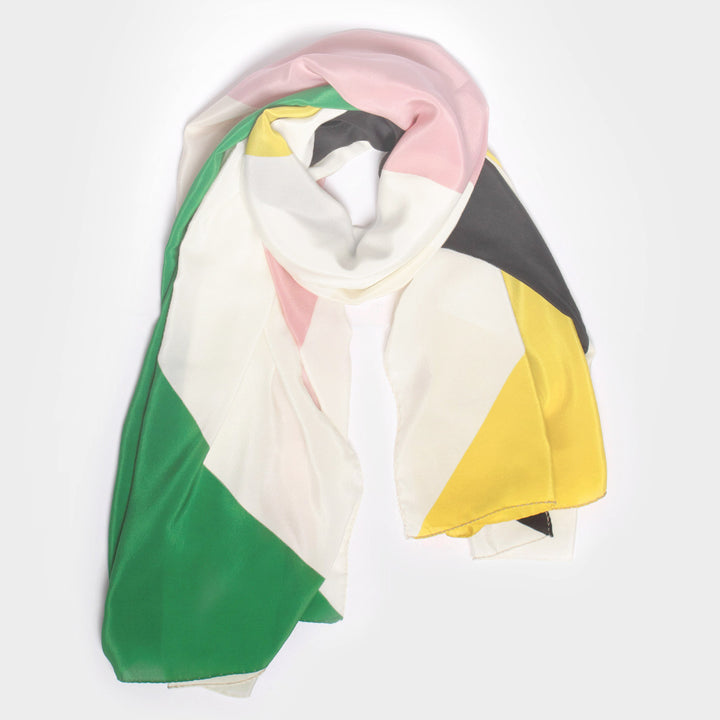 multi coloured triangle design silk scarf