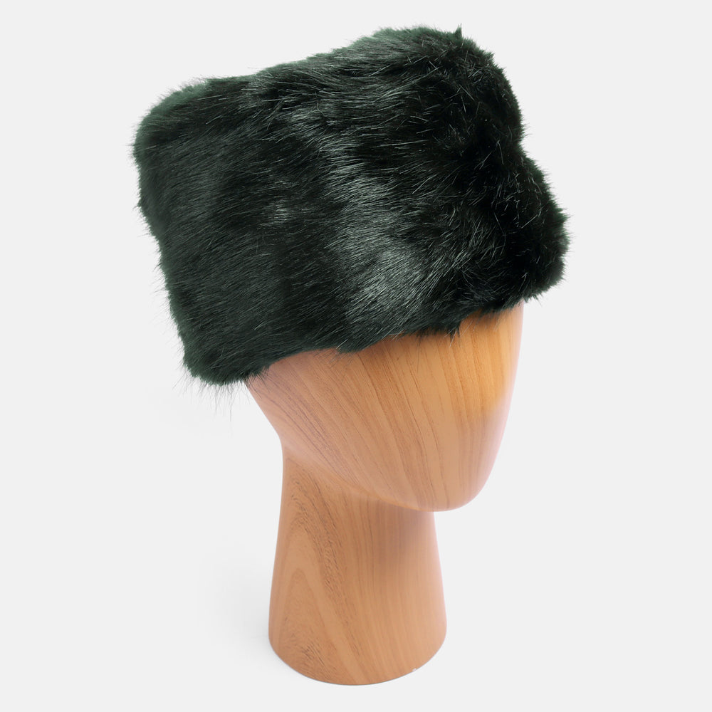 dark green faux fur hat