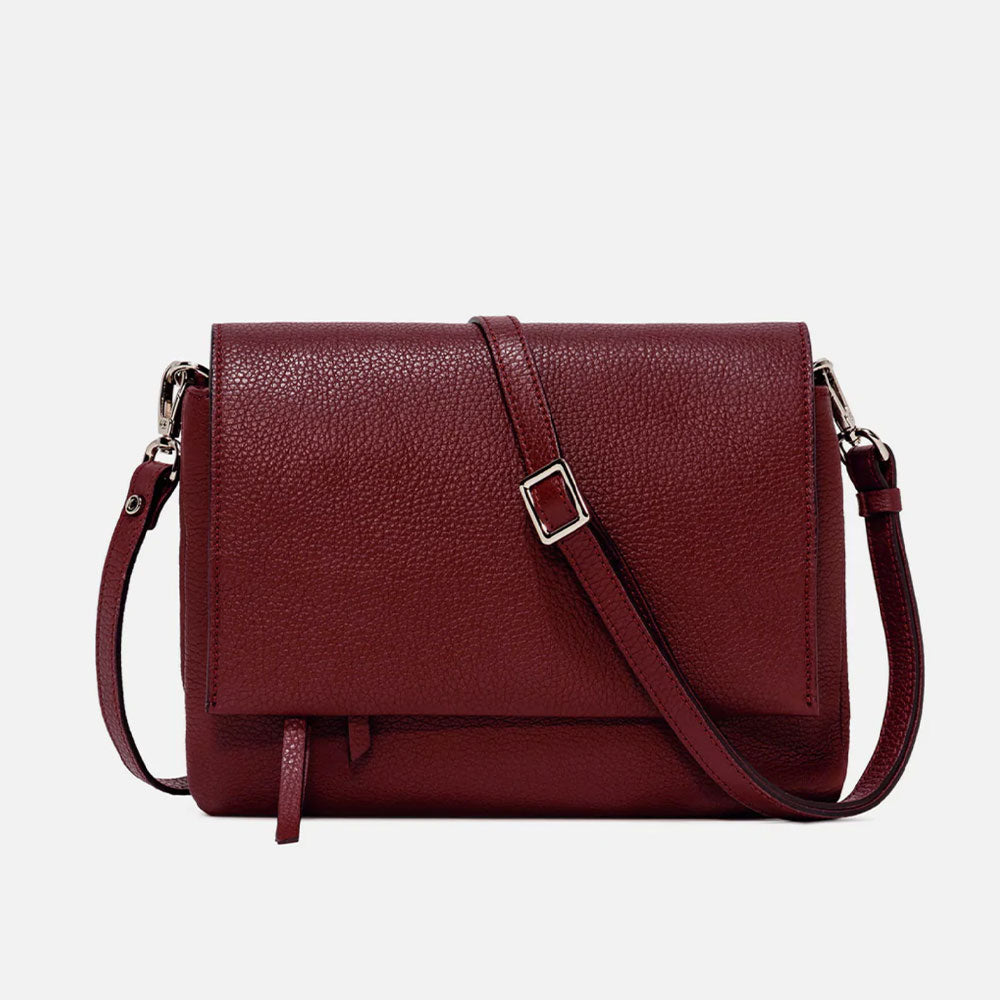 Dark Red Leather Three Flap Bag