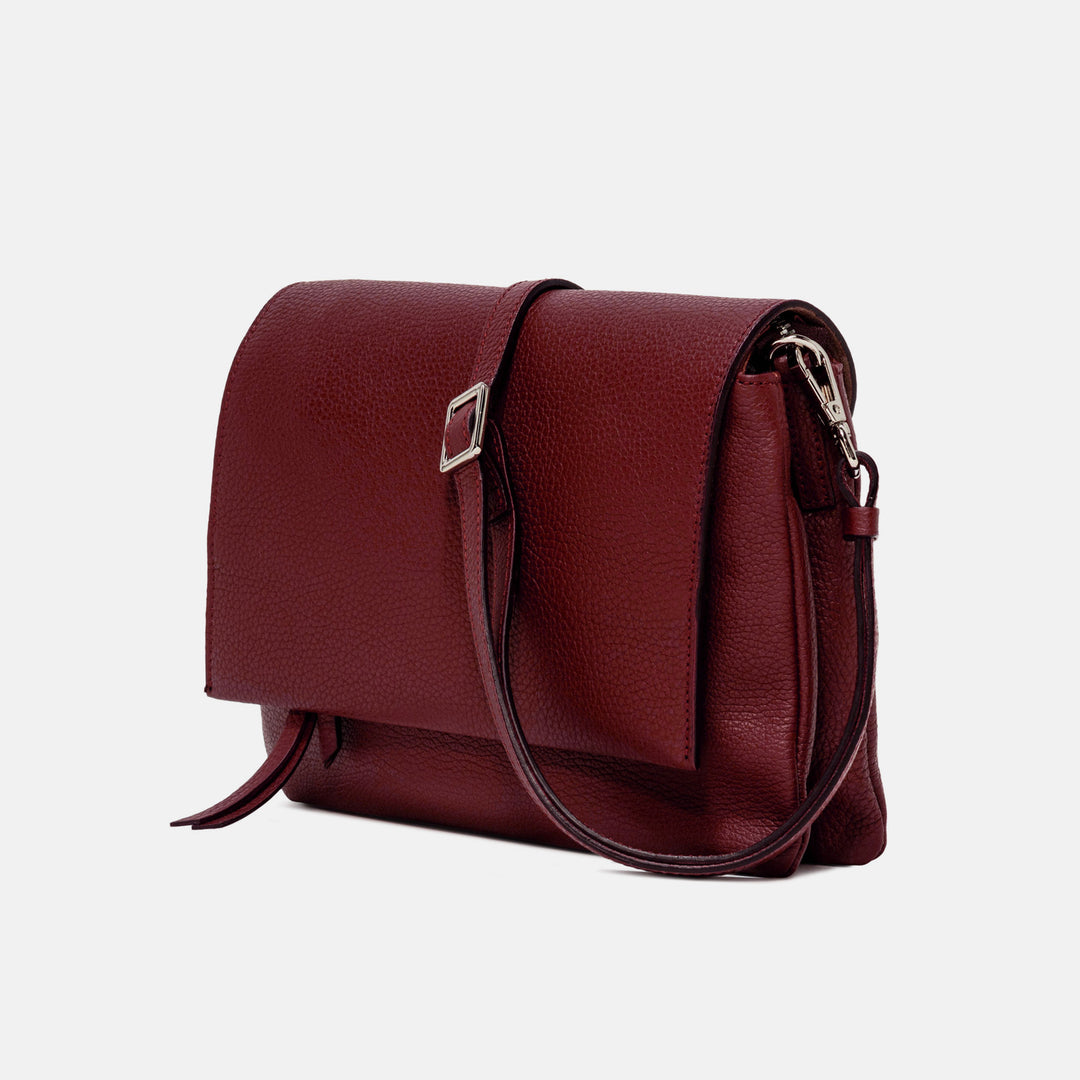 Dark Red Leather Three Flap Bag