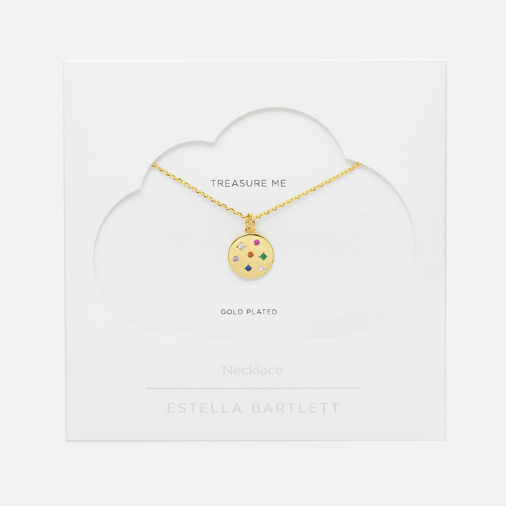 gold plated multi gem bright star necklace in packaging
