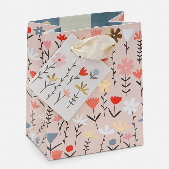 colourful flowers small gift bag with gift tag