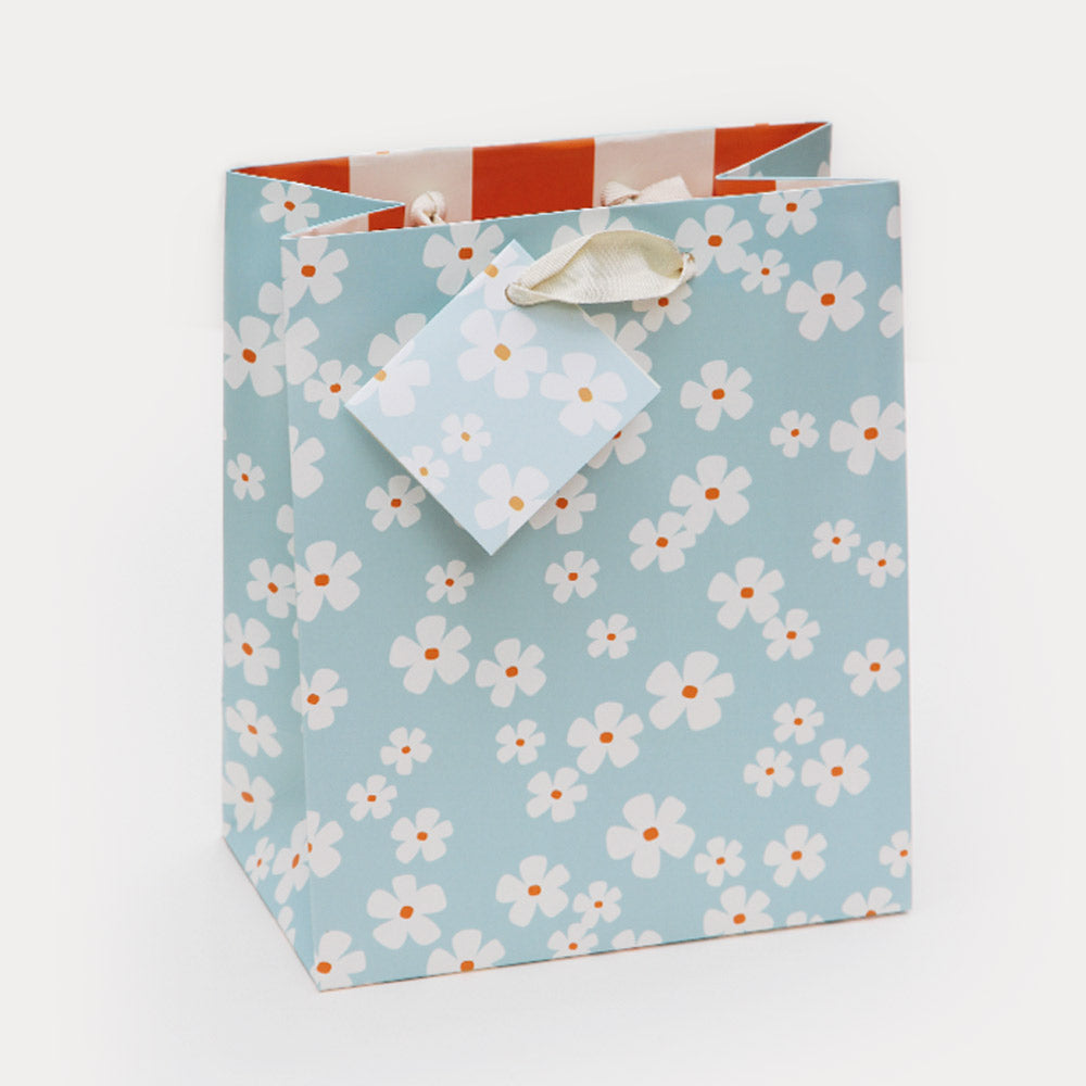 medium gift bag in light blue with flowers