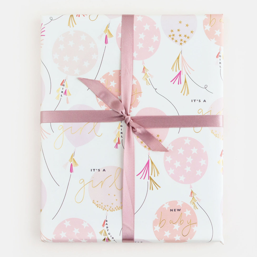 Baby Girl Balloons Wrapping Paper
