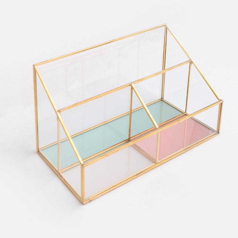 Gold/Glass Triple Desk Tidy