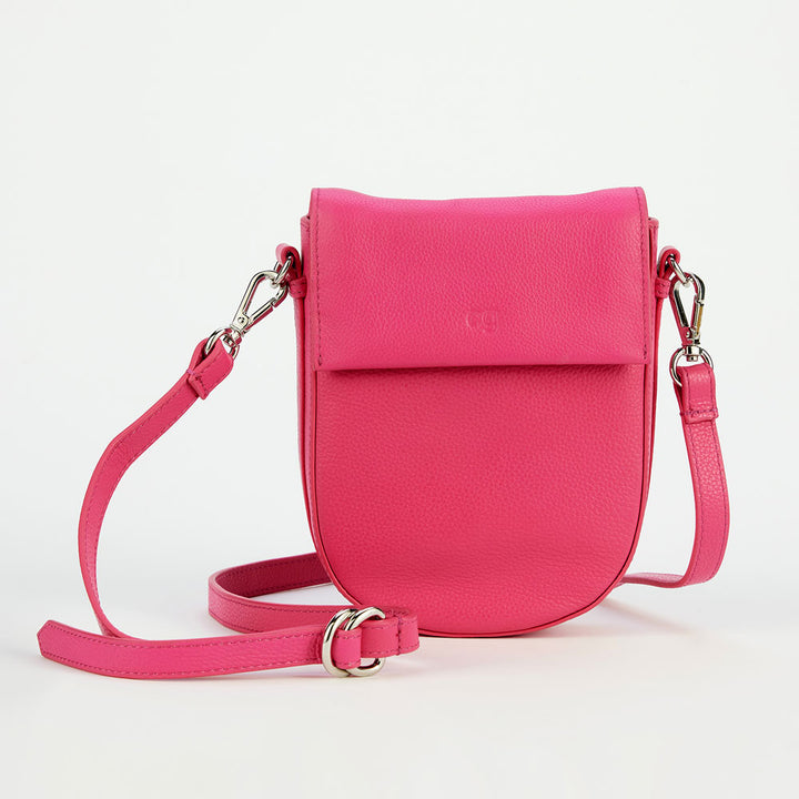 Mini-Oxford-Satteltasche aus Leder in Hot Pink