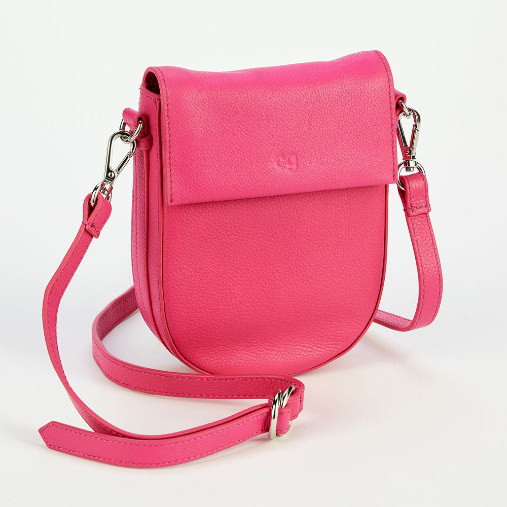 Hot Pink Leather Mini Oxford Saddle Bag