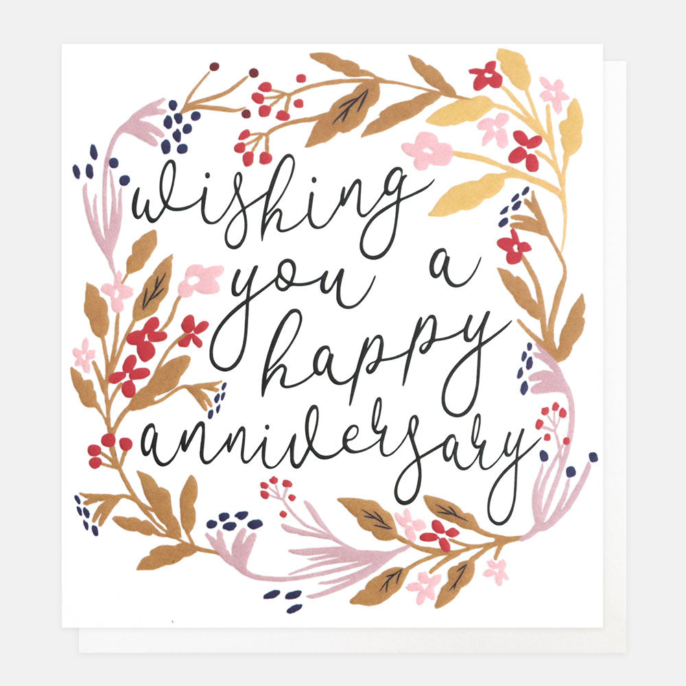 floral wreath wishing you a happy anniversary card