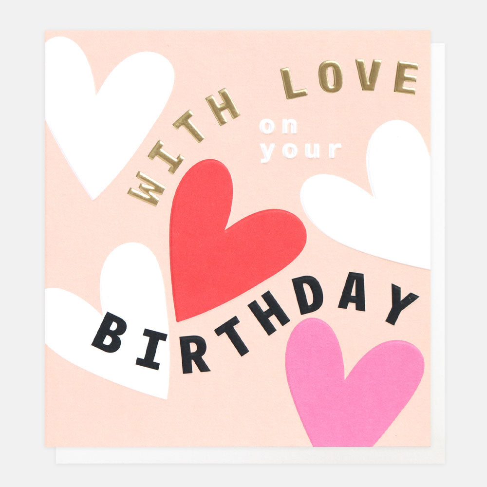colourful hearts with love on you birthday card