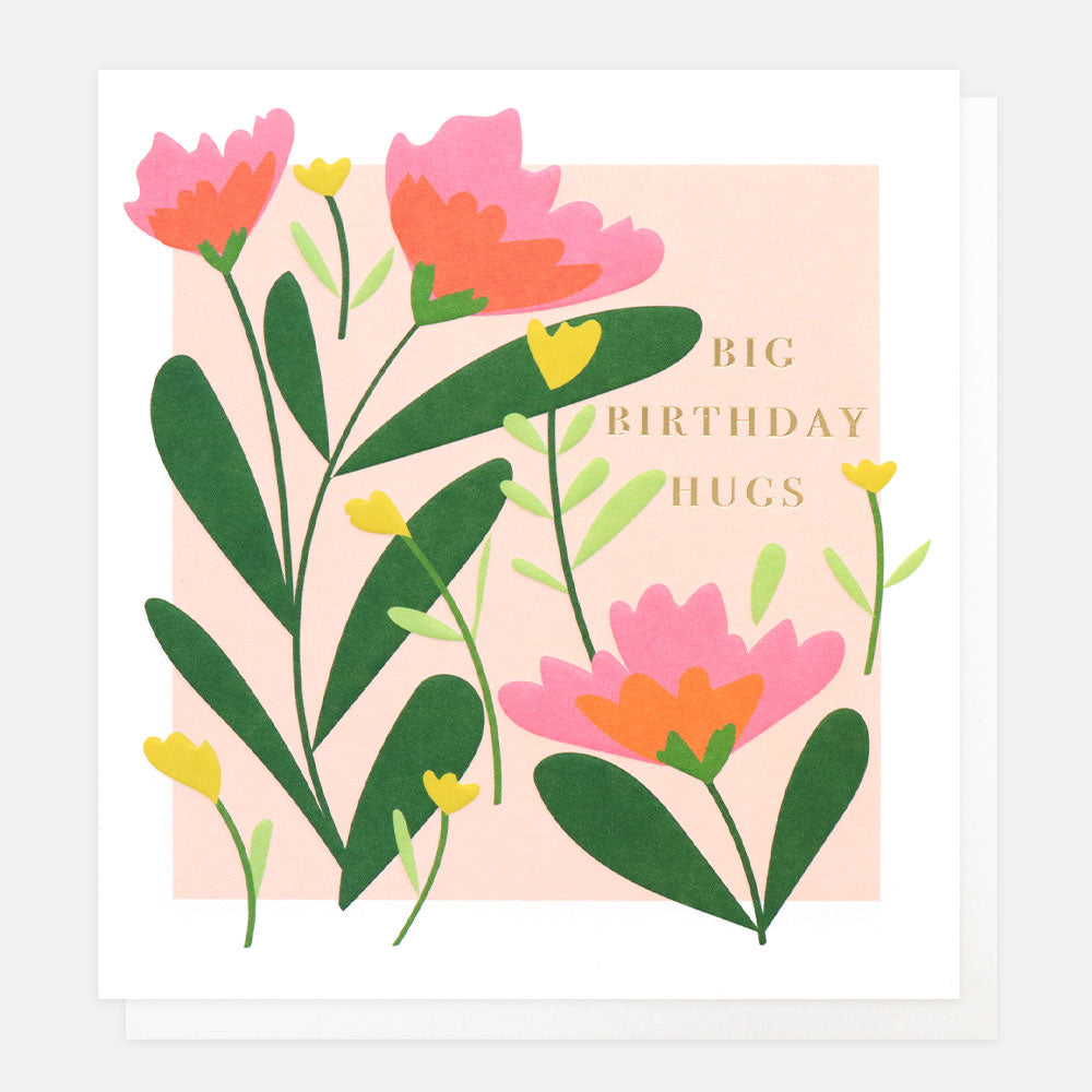 Hugs Pink Floral Birthday Card