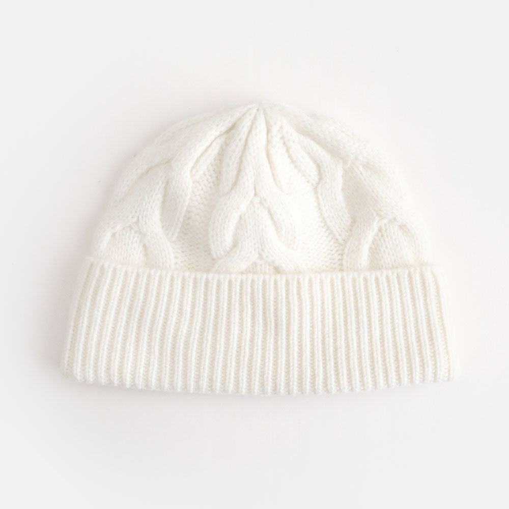 cream cable knit pure cashmere beanie hat