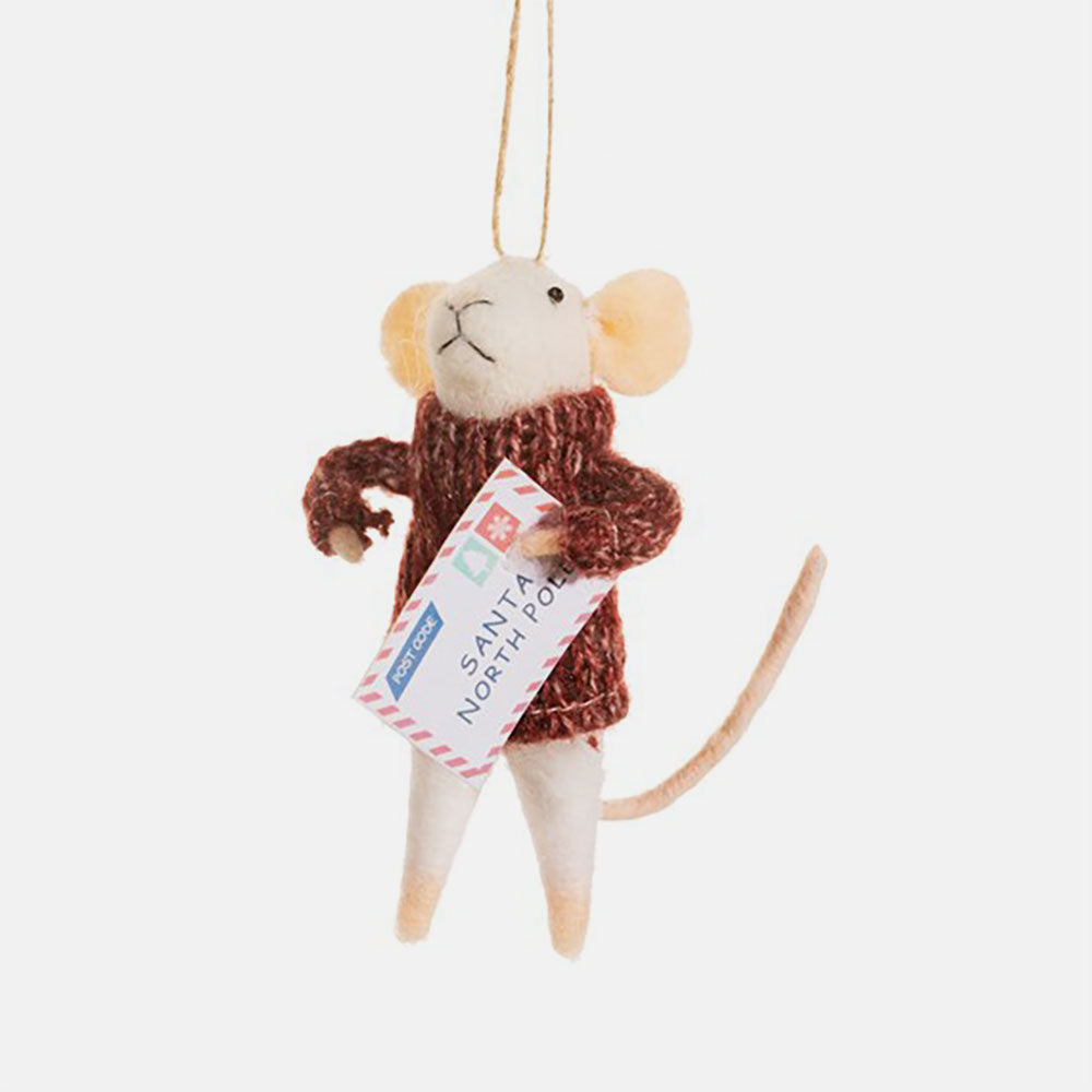 Mouse With Letter To Santa Felt Hanging Christmas Tree Decoration