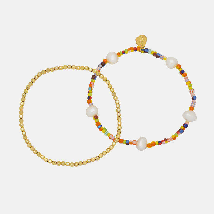 Multi Beads Gold Bracelet Two Pack