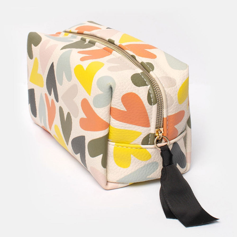 Caroline Gardner Khaki/Black Hearts Cube Cosmetic Bag