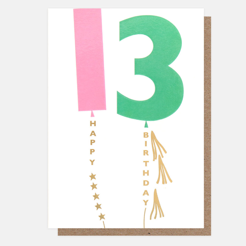 Pink/Mint Balloon 13Th Birthday Card