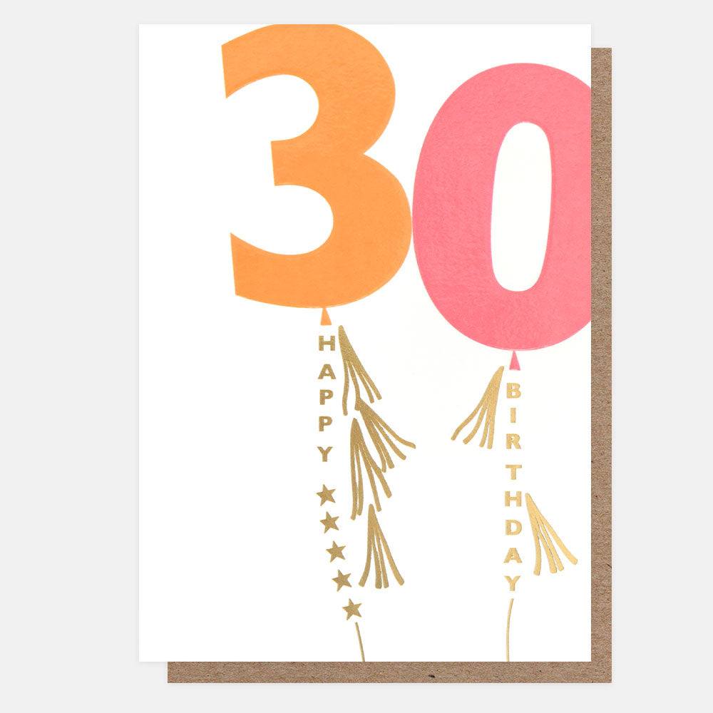 Products Orange/Pink Balloon 30Th Birthday Card