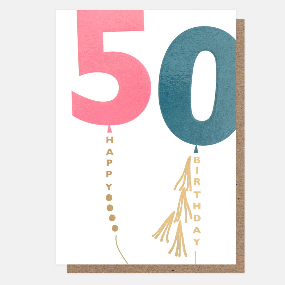 Pink/Blue Balloon 50Th Birthday Card