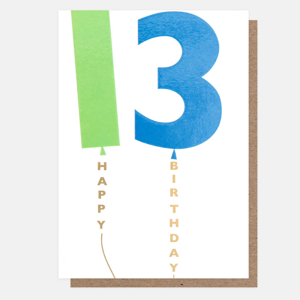 Green/Blue Balloon 13Th Birthday Card