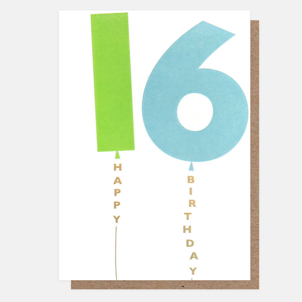 Green/Blue Balloon 16Th Birthday Card