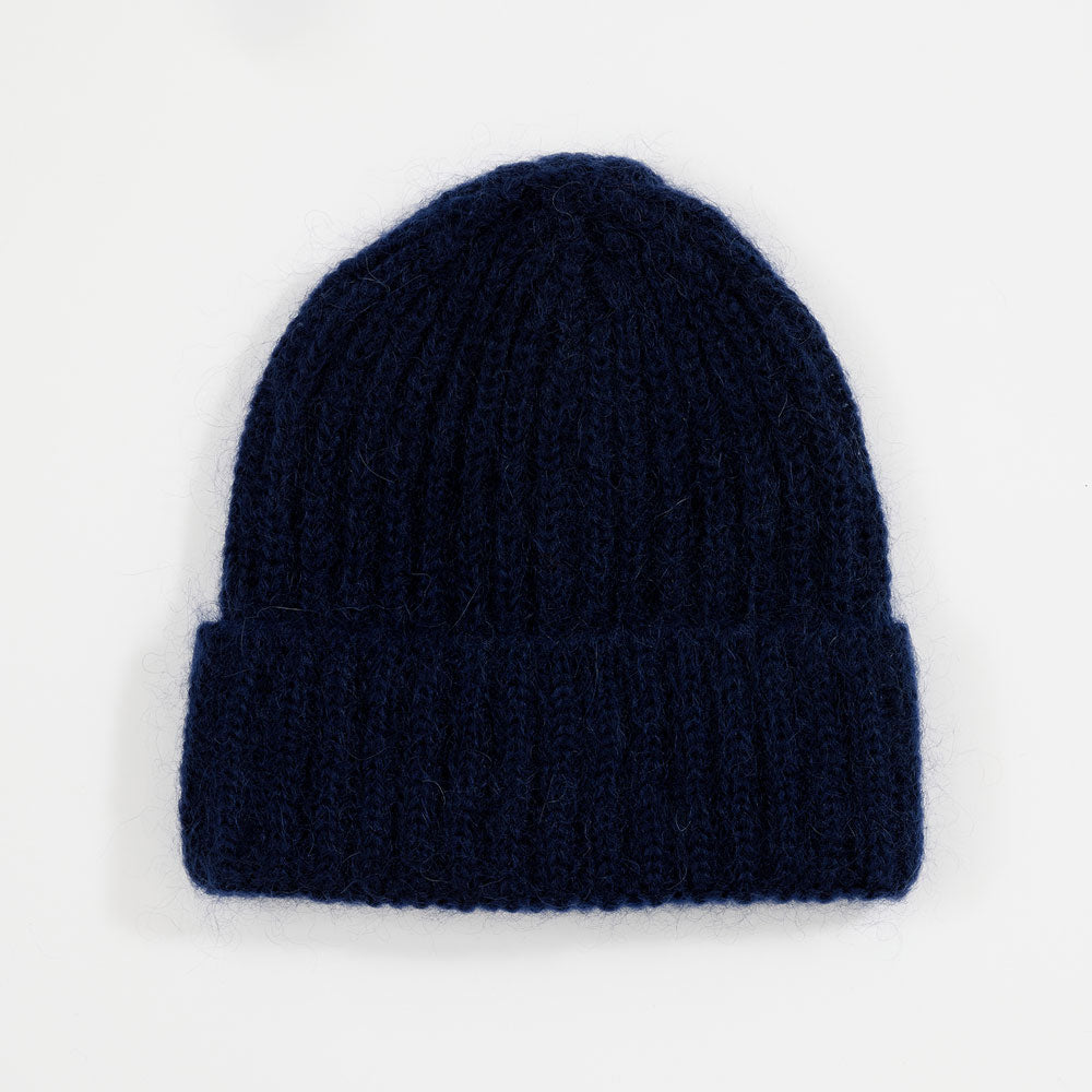 navy wool mix rib knit beanie hat