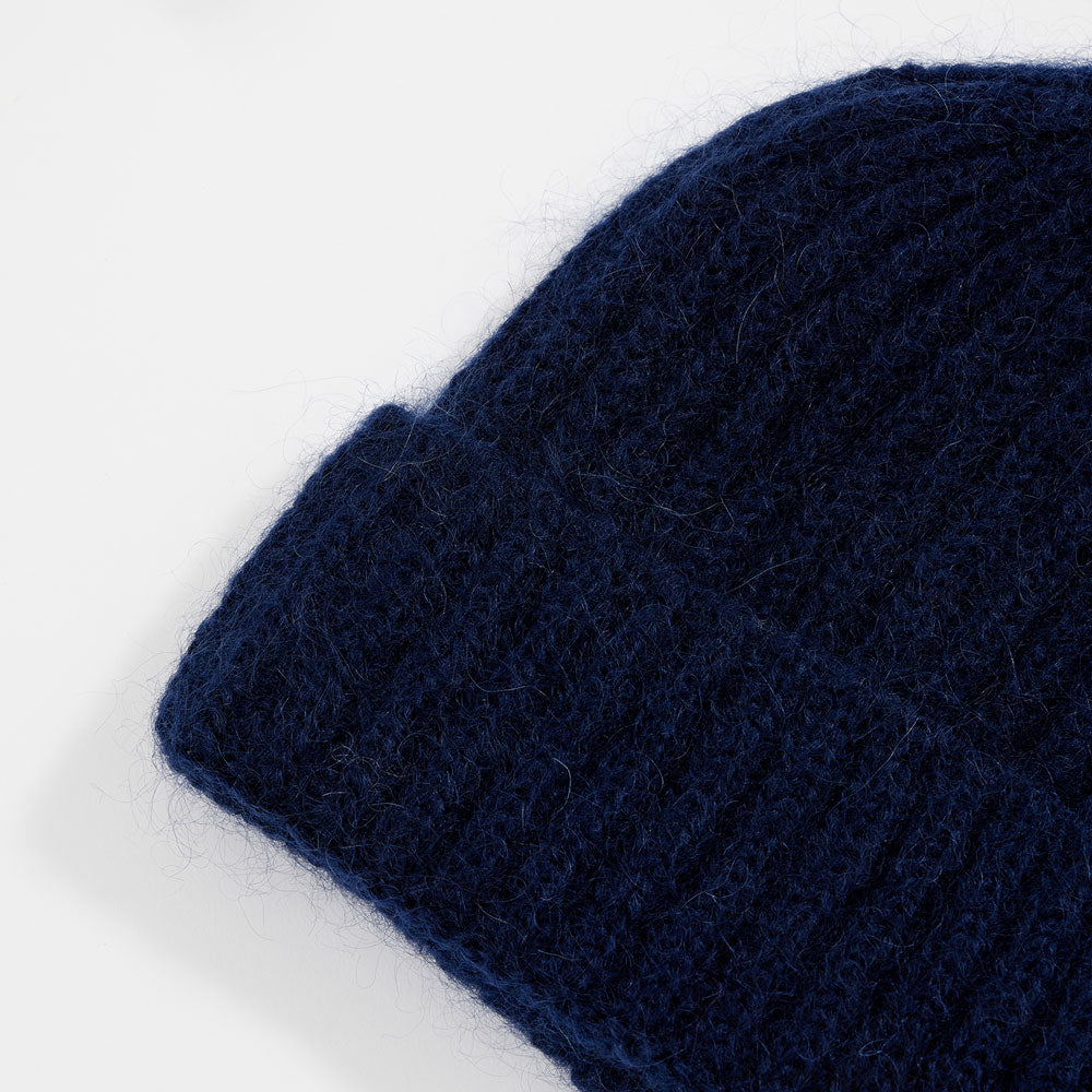 navy wool mix rib knit beanie hat