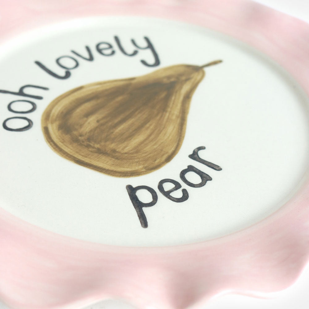 caroline gardner painted plate pink pear kitchen slogan